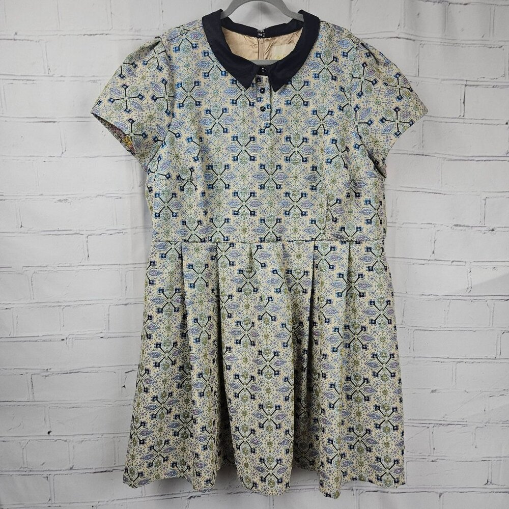 ModCloth Floral Geometric Pattern Dress Collar Pockets Womens 4XL Short Sleeve
